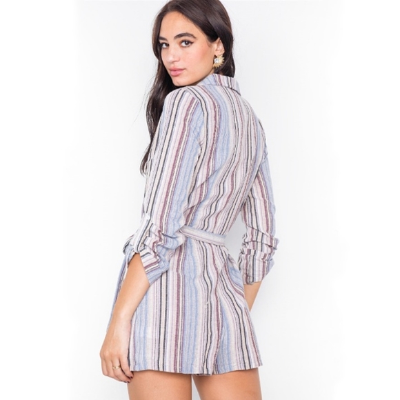 Mustard Seed ~ V-Neck Stripe Short Romper - Picture 3 of 7